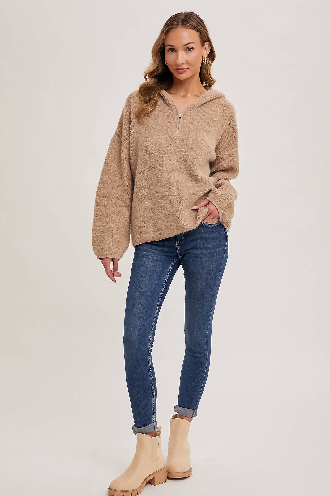 HALF ZIP HOODIE KNIT SWEATER PULLOVER