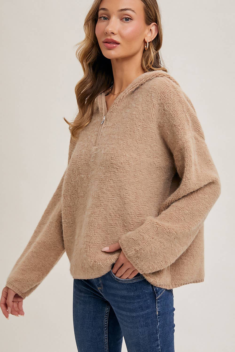 HALF ZIP HOODIE KNIT SWEATER PULLOVER