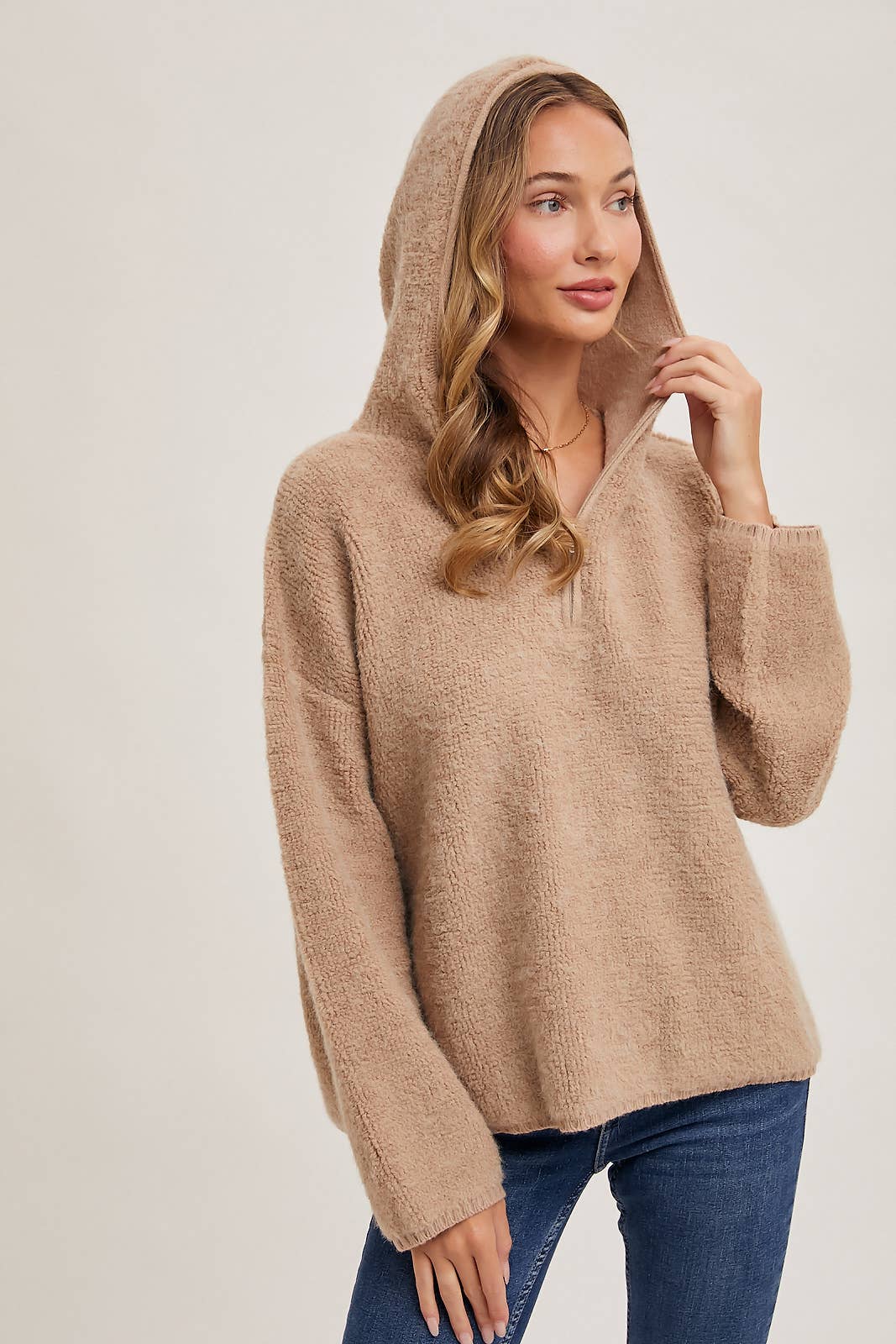 HALF ZIP HOODIE KNIT SWEATER PULLOVER