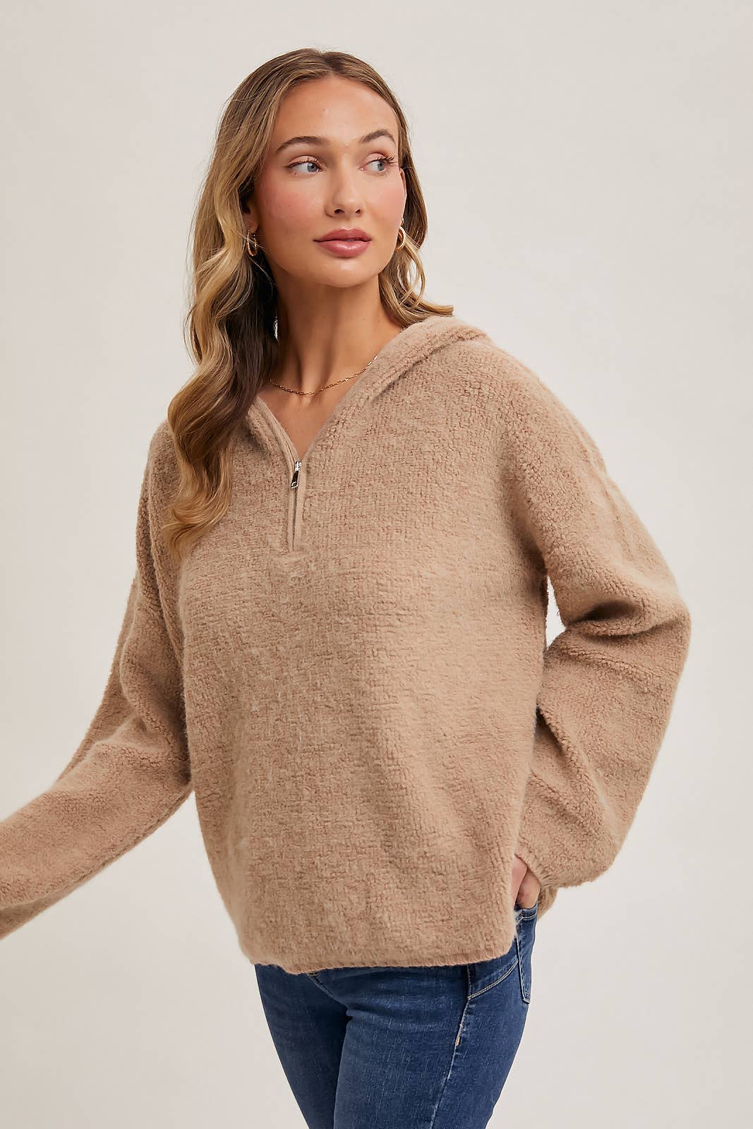 HALF ZIP HOODIE KNIT SWEATER PULLOVER