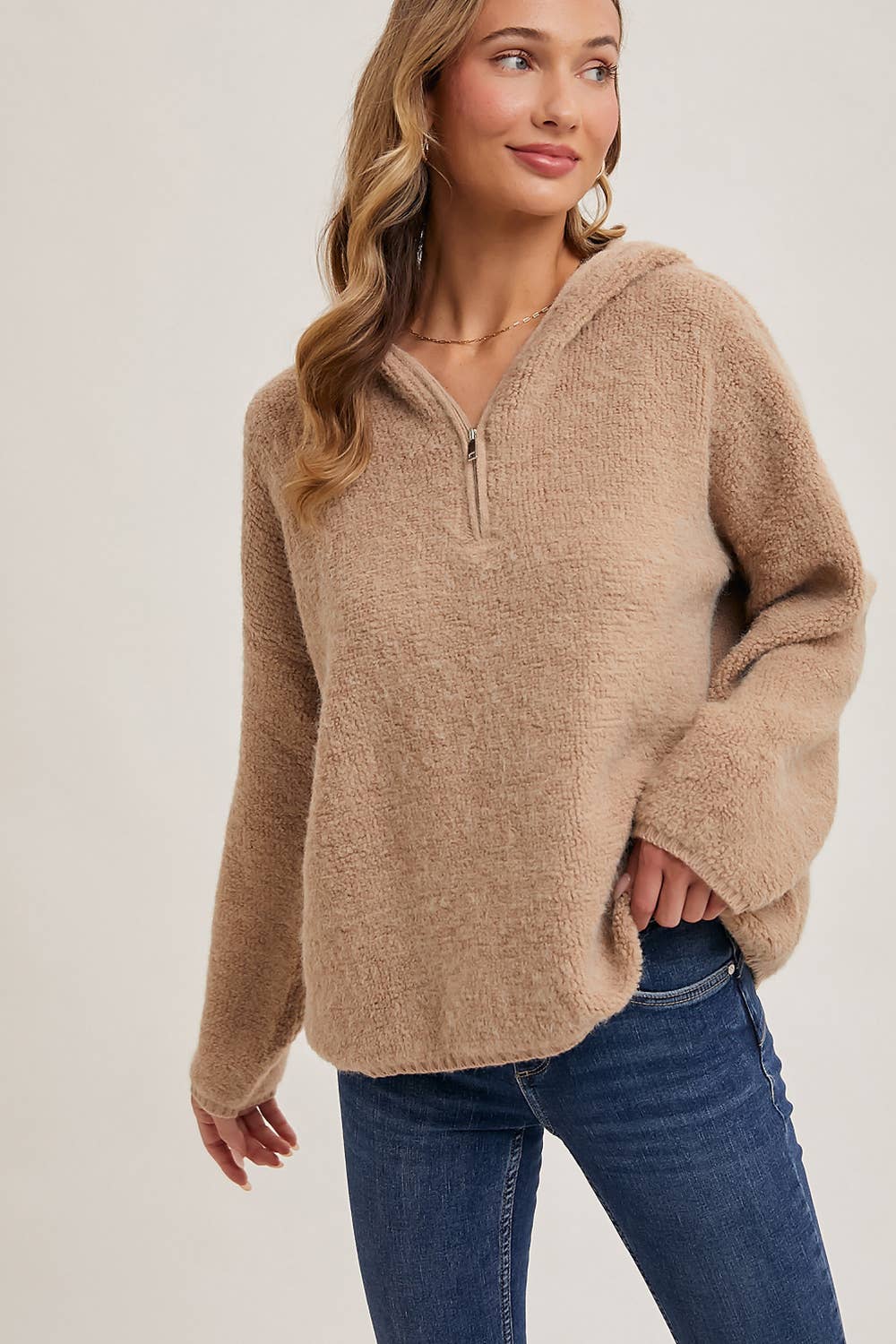 HALF ZIP HOODIE KNIT SWEATER PULLOVER