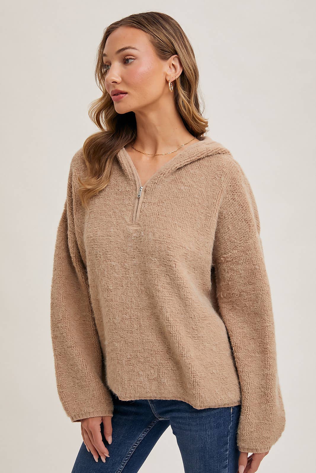 HALF ZIP HOODIE KNIT SWEATER PULLOVER