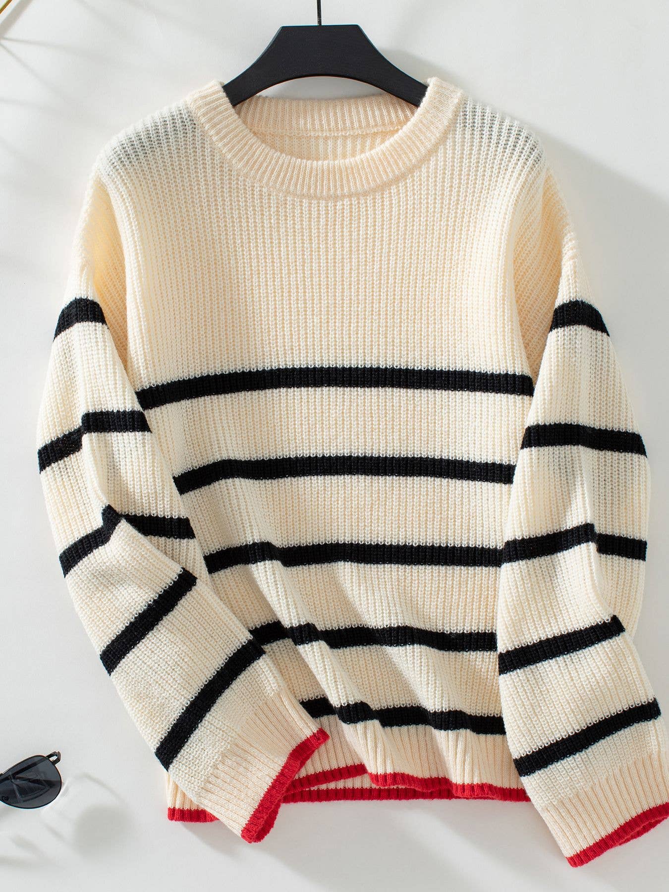 SALE! Contrast Color Striped Crew Neck Sweater