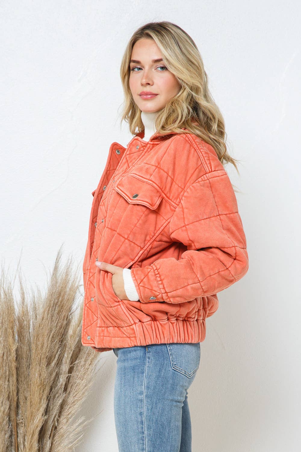 Stone Washed Quilted Bomber