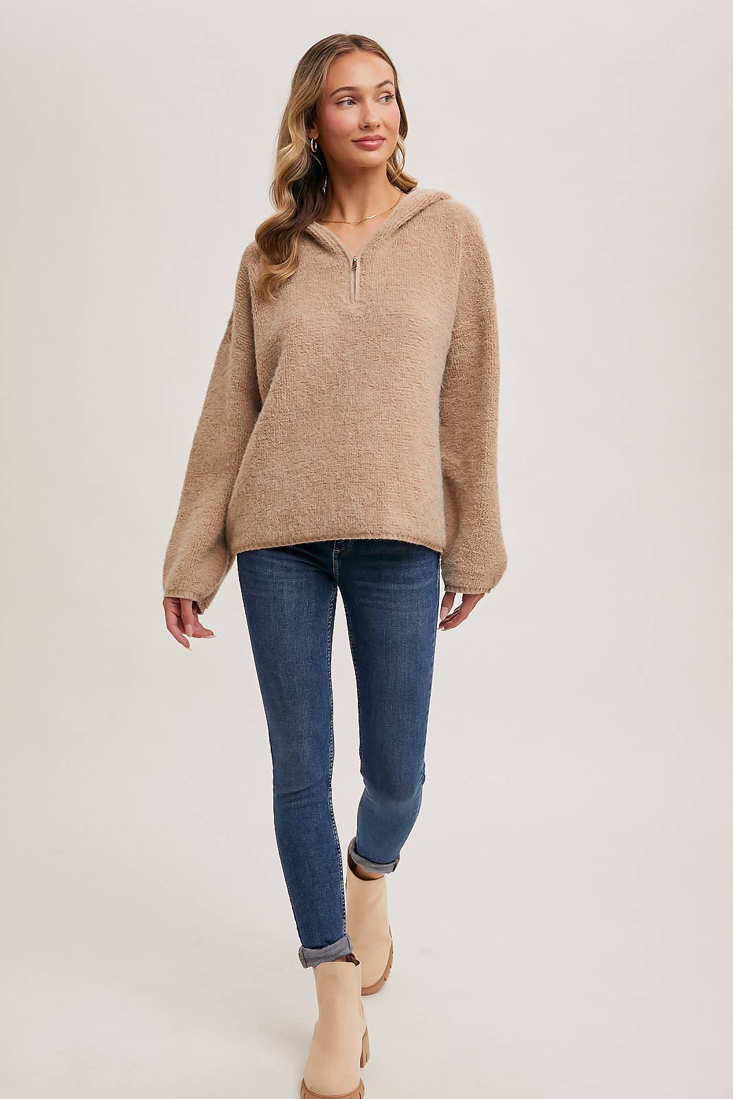 HALF ZIP HOODIE KNIT SWEATER PULLOVER