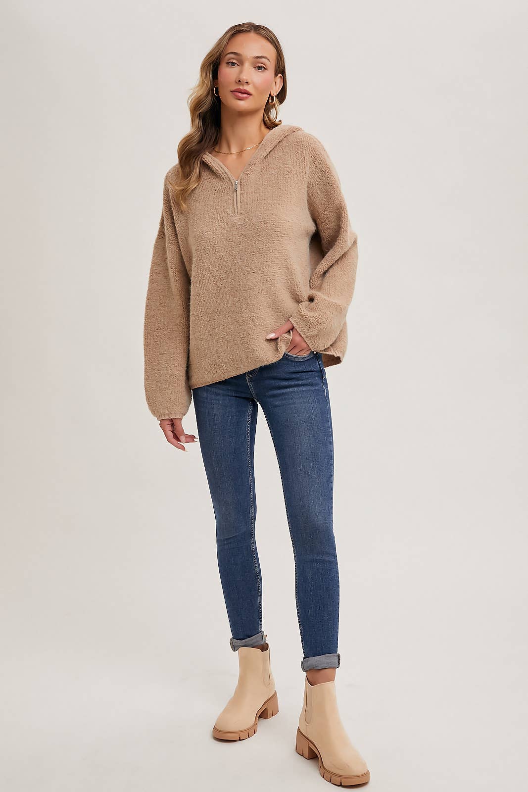 HALF ZIP HOODIE KNIT SWEATER PULLOVER