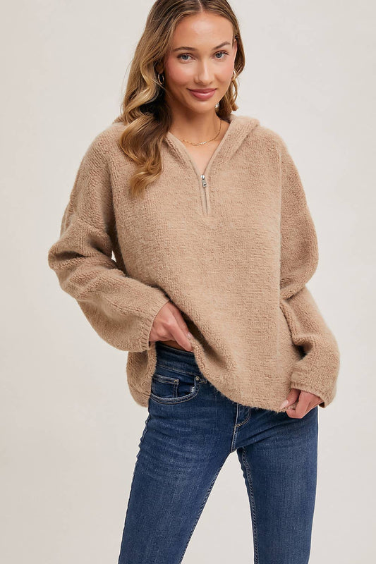 HALF ZIP HOODIE KNIT SWEATER PULLOVER