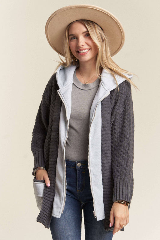 Contrast Zip Up Hoodie