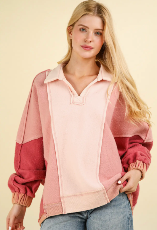 Color Block French Terry Pullover