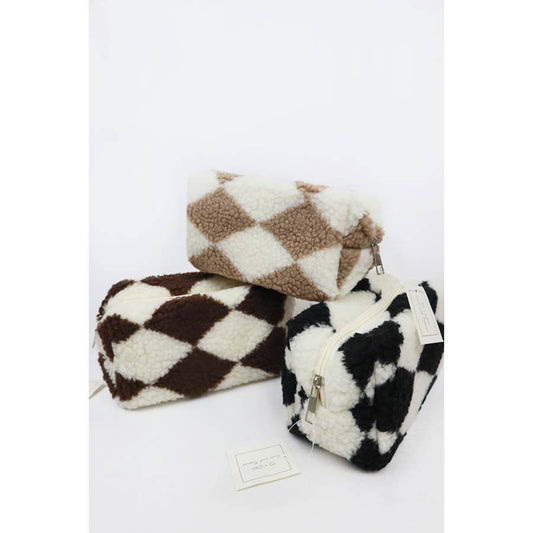 Checker Plush Cosmetic Pouch
